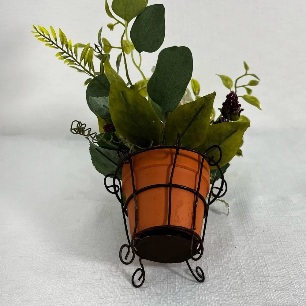 Faux Raspberry Potted Plant in Terra Cotta Pot with Decorative Wire Basket NWOT